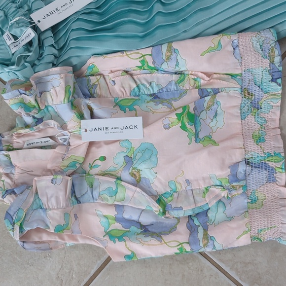 Pink Floral Top and Pleated Bubble Aqua Pant Set Janie And Jack Size 7 NWT - Picture 2 of 10